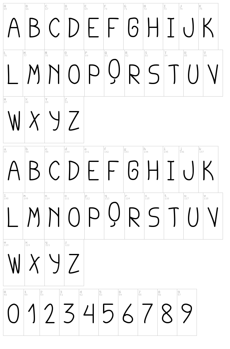 Cursi Extra TFB font map